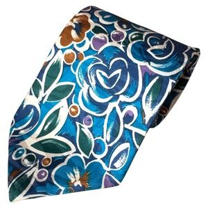 Serge Saint‎ Yves Floral Necktie - Men's Blue Teal Brown Purple